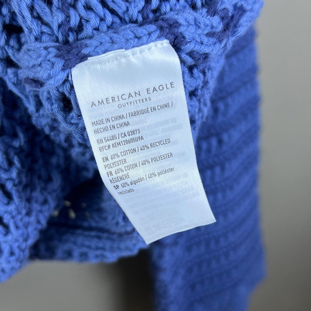 American Eagle Sweater Women's M Blue Open Knit Crochet Cottagecore - Picture 4 of 5